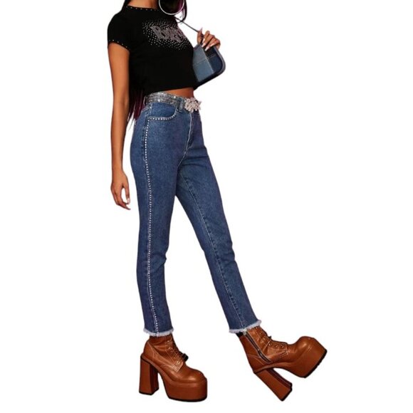 Dolls Kill x Bratz Womens Heart Pocket, Rhinestone Jeans, Y2K, Bling, Size XS - Picture 3 of 11